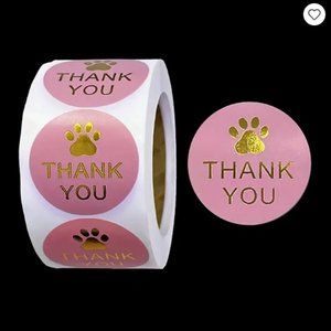 Thank you Stickers - Paw Prints - PINK - 500 pcs - NWT